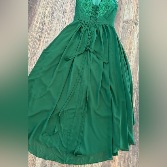 Emerald Green Lace Formal Bridesmaid Prom Dress Sz 9 Hi-Low Corset Built-in Bra - Picture 14 of 16
